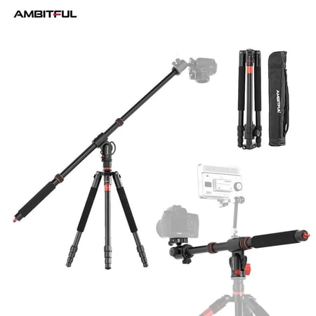 حامل كاميرا ترايبود أفقي احترافي قوي جدًا للكاميرات الاحترافية مع عصا بوم وحقيبة – AMBITFUL