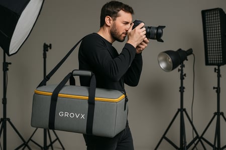 حقيبة يدوية معدات تصوير للمصورين لإضاءة LED والفلاش مقسمة مع حزام استاند