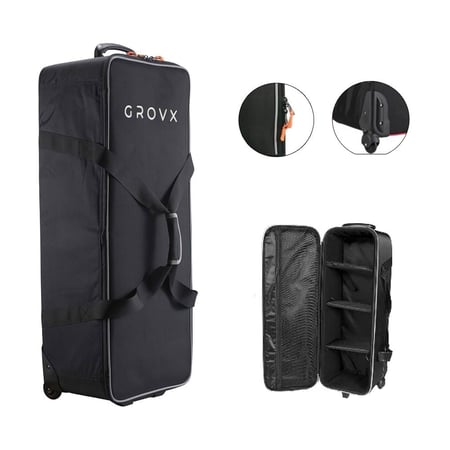 حقيبة GROVX احترافية كبيرة بعجلات لمعدات إضاءة الاستوديو والتصوير – حماية وتنقّل سهل للمصورين