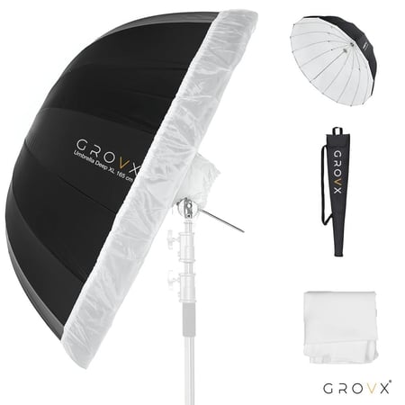 ديب أمبريلا تصوير أبيض 165 سم بارابوليك مع مشتت – GROVX UB-XL 165
