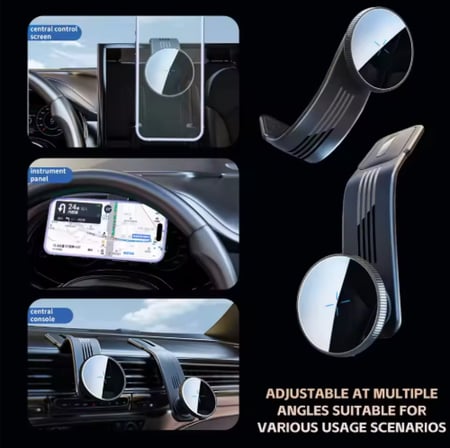 حامل جوال مغناطيسي للسيارة قابل للتعديل 360 درجة مع شاحن لاسلكي