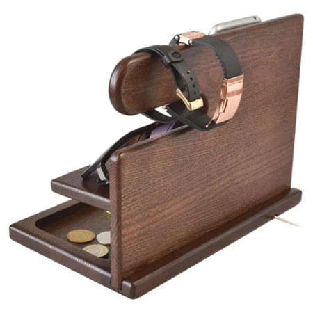 حامل هاتف خشبي منظم محطة الشحن متعدد الوظائف