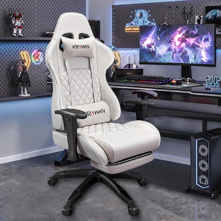 فينيسين كرسي العاب كمبيوتر مع مسند للقدمين مريح من الجلد قابل للامالة