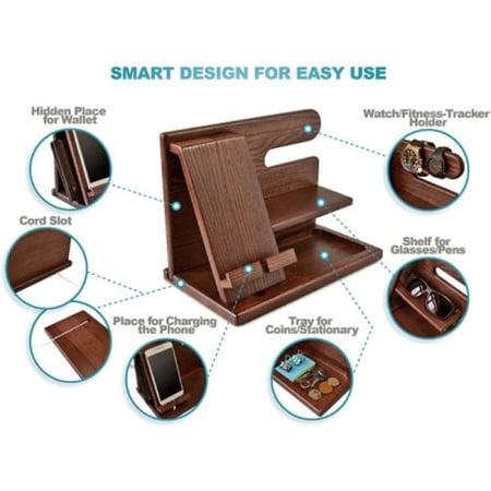 حامل هاتف خشبي منظم محطة الشحن متعدد الوظائف