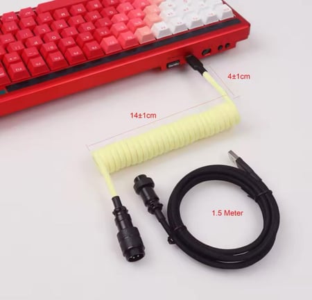 كيبل USB / للكيبورد ملفوف / حلزوني اسود واحمر