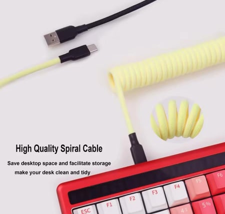 كيبل USB / للكيبورد ملفوف / حلزوني اسود واحمر