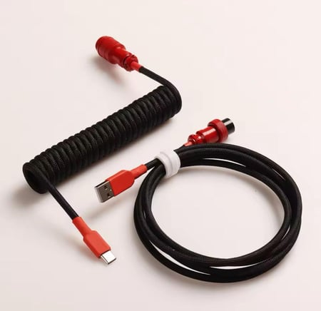 كيبل USB / للكيبورد ملفوف / حلزوني اسود واحمر