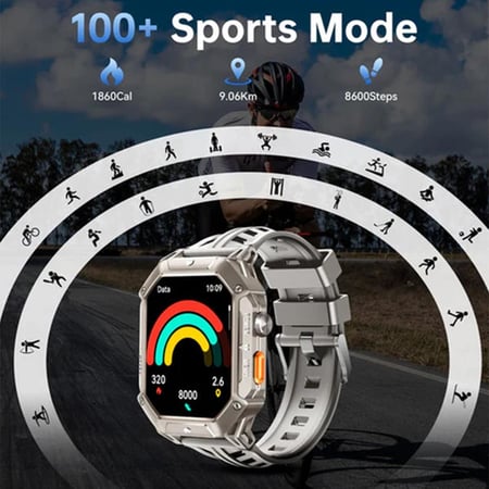 اوكيتل BT80 ساعة ذكية متينة شاشة AMOLED مقاس 2.13 بوصة، بطارية بسعة 1000mAh، مقاومة للماء حتى عمق 5ATM، أكثر من 100 وضع رياضي، متعقبة للصحة، متوافقة مع أنظمة Android وiOS – باللون الرمادي
