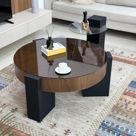 طاولة ضيافة دائري قشرة جوز الهند 2 قطع