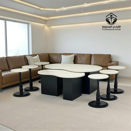 طقم طاولات بديل رخام 8 قطع قاعده خشب
