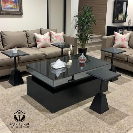 طقم طاولة ضيافة مع 4 خدمة لون اسود موديل عصري