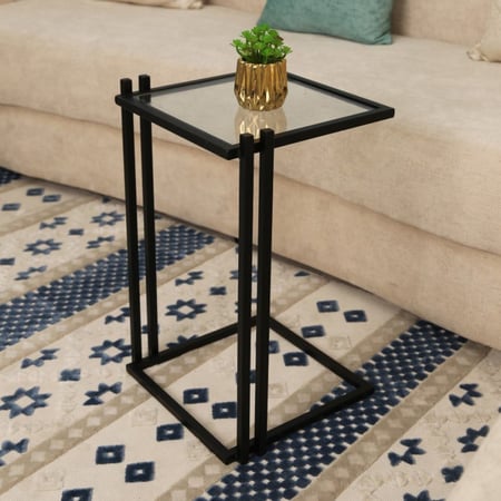 طاولة خدمة قاعدة حديد لون أسود سطح زجاج شفاف-متجر الايادي المحترفه للا