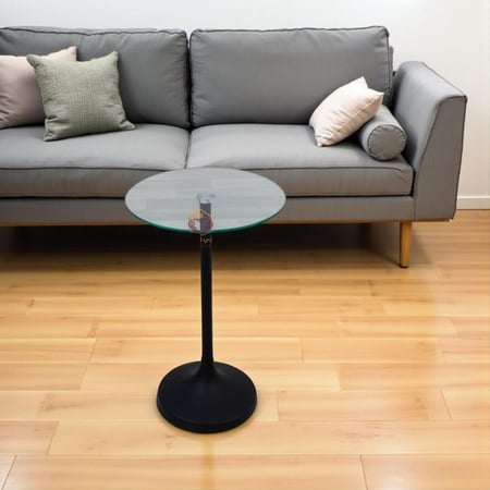 طاولة خدمة السطح زجاج شفاف والقاعدة حديد لون أسود