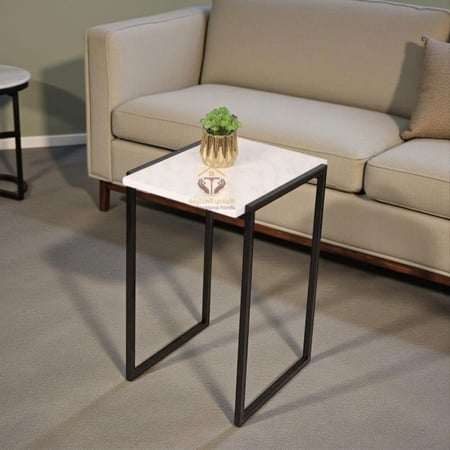 طاولة خدمة حديد وخشب شبية الرخام-متجر الايادي المحترفة للاثاث