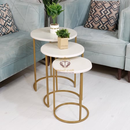 طقم طاولة خدمة حديد سطح خشب