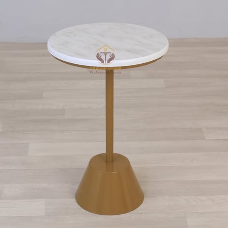 طاولة خدمة سطح خشب دائري وقاعدة لون ذهبي