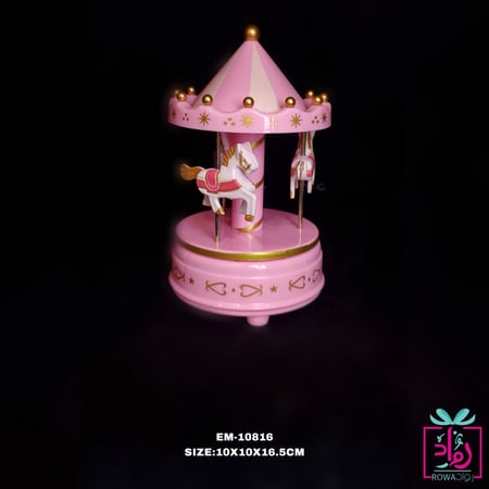 كاروسيل صندوق موسيقى حصان وردي دوار مقاس 10*10*16.5