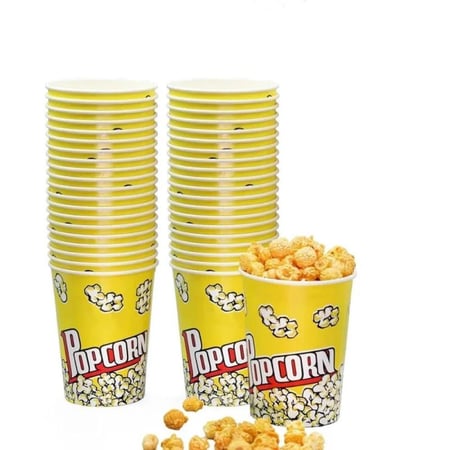 اكواب فشار اصفر مقاس 32 - 25 حبة | Yellow Paper Popcorn Cups (Size 32) 25pcs