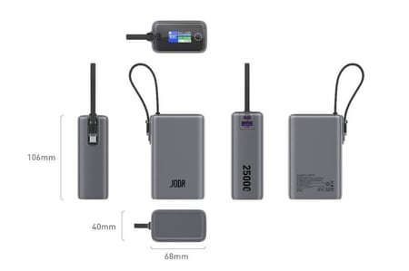 جودا - بطارية متنقلة بسعة 25 الف بقوة 100 واط بمنفذ تايب سي ومنفذ usb
