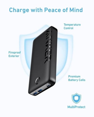 بطارية انكر 335 باوركور بمنفذين USB-A و منفذ تايب سي بسعة 20000 ملي امبير - اسود