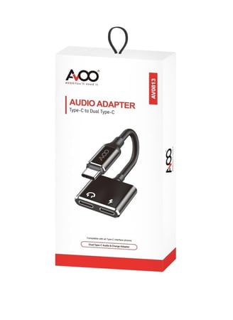 افو - محول موزع USB C وصلة تايب سي سماعات راس ومحول شاحن C مزدوج 2 في