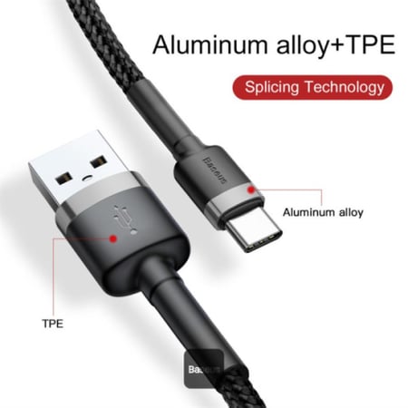 كابل Baseus Cafule Series USB-A إلى Type-C - 3A ونقل بيانات نايلون 1 م