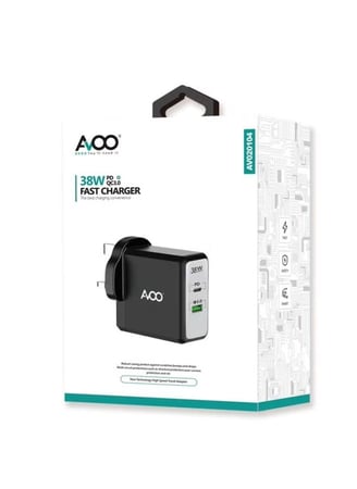 افو - شاحن جداري منفذ تايب سي ومنفذ يو اس بي 38 واط تقنية QC3.0