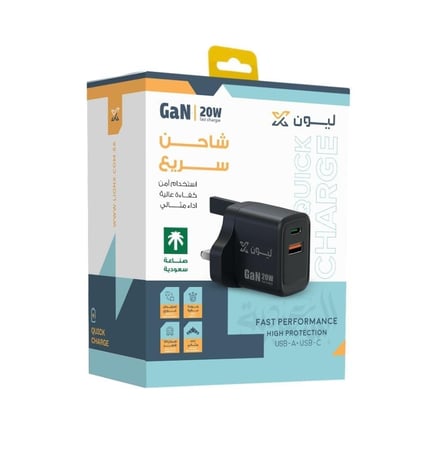 شاحن جداري ليون اكس 20 واط منفذين PD-USB