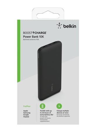 بيلكن باور بانك Belkin BoostCharge 10K، سعة 10000 مللي أمبير في الساعة، يشحن ما يصل إلى 3 أجهزه في وقت واحد 15 واط - متعدد الالوان