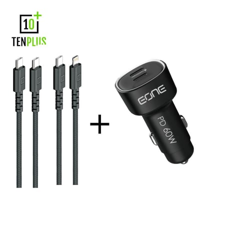 عرض شاحن سيارة مجموع 60 واط مدخلين من Eone مع كيبلين تن بلس من اختيارك