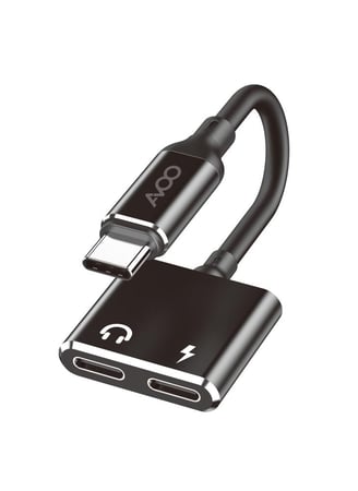 افو - محول موزع USB C وصلة تايب سي سماعات راس ومحول شاحن C مزدوج 2 في