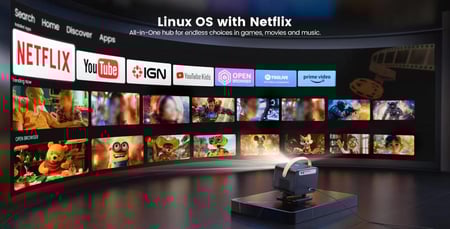 يابر - بروجكتر محمول يابر يو 12، صوت جي بي ال، 600 بوصة 700 لومن، نطام اندرويد