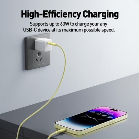 كيبل جودا اليابانية سيليكون تايب سي الى تايب سي بقوة 60 واط بطول 1 متر - اصفر