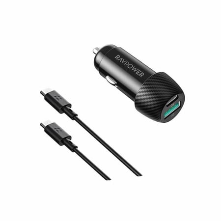 راف باور - شاحن سيارة بايونير بقوة 49 واط بمنفذ تايب سي ومنفذ يو اس بي مع سلك تايب سي الى تايب سي - اسود