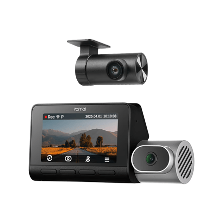 كاميرا سيارة داش كام بالمكثف 70mai T800 امامية 4K وخلفية 1080P وداخلية مع ذاكرة اصلية 256GB بتقنية HDR بنظام GPS - أسود