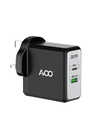 افو - شاحن جداري منفذ تايب سي ومنفذ يو اس بي 38 واط تقنية QC3.0