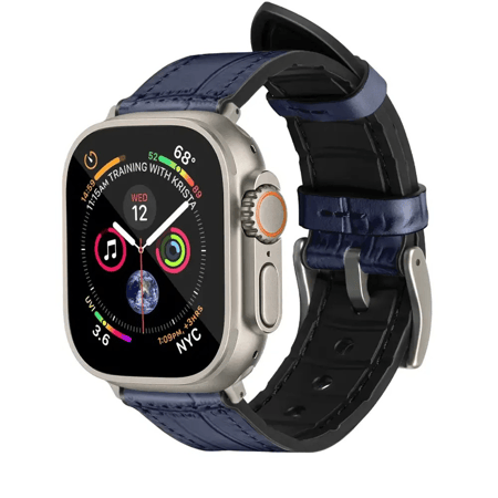 سوار ساعة ابل جلد - ازرق