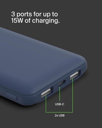 بيلكن باور بانك Belkin BoostCharge 10K، سعة 10000 مللي أمبير في الساعة، يشحن ما يصل إلى 3 أجهزه في وقت واحد 15 واط - متعدد الالوان
