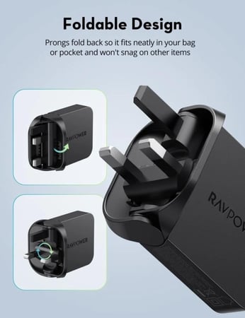 شاحن جداري راف باور نحيف بقوة 35 واط منفذ تايب سي - اسود