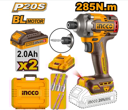 مفك تأثير لاسلكي 20 فولت عزم دوران 285 نيوتن متر مع 2 بطارية 2 امبير وشاحن