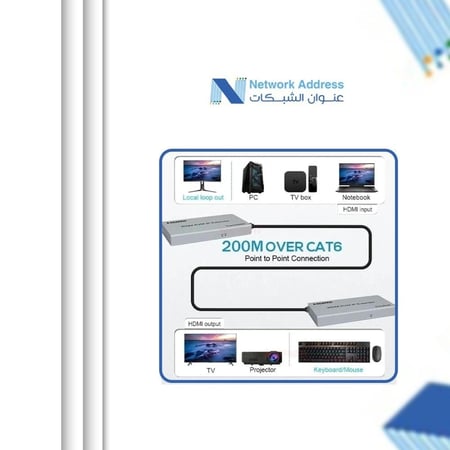 موسع 4K HDMI عبر كابل CAT 6 , CAT5E مسافة 200M