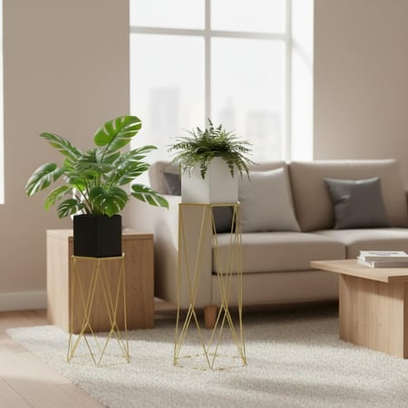 استاند حديد بأرجل ذهبية مع حوض – مقاسين (كبير وصغير) – أبيض وأسود