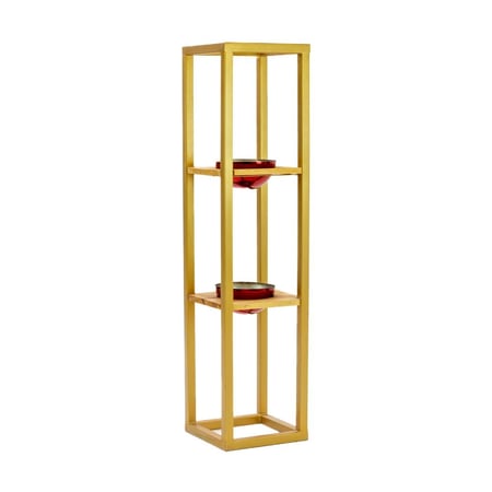 حامل نباتات أرضي طويل مودرن ذهبي | رف عرض معدني نحيف 2  طبقات داخلي وخارجي