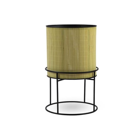 حوض سلال من الخوص الطبيعي مع قاعدة وأرجل حديد أسود – 4 أحجام (XL, L, M, S) – من حديقة السوسن