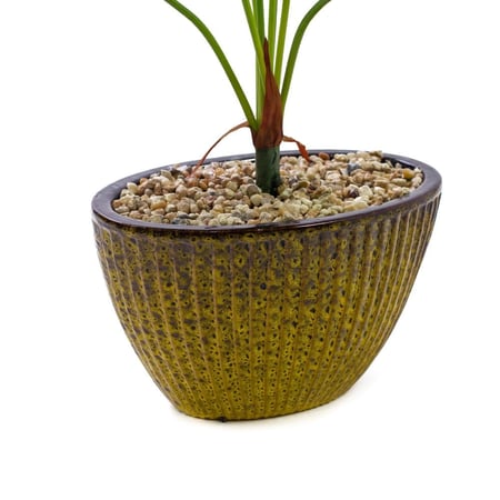 نبتة فيلوديندرون صناعية صغيرة مع مركن بني منقوش أصفر – 60 سم