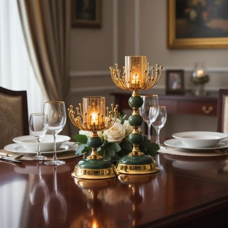 شمعدان ديكوري طقم من قطعتين – لون ذهبي مع فيروزي – من حديقة السوسن