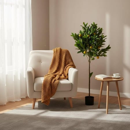 شجرة ليمون صناعية بثمار صفراء - ارتفاع 115 سم بتفاصيل طبيعية