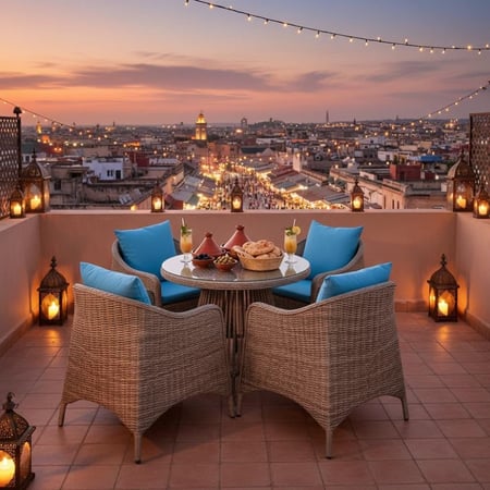 طقم جلسات خارجية – 4 كراسي كبيرة مع طاولة ووسائد لون ازرق