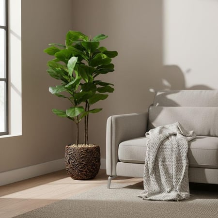 شجرة صناعية فيكس ليراتا مع حوض زخرفي نحاسي 90 سم