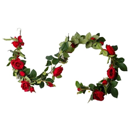 فرع نبات صناعي متدلي – ورد الجوري متعدد الألوان مع أوراق خضراء